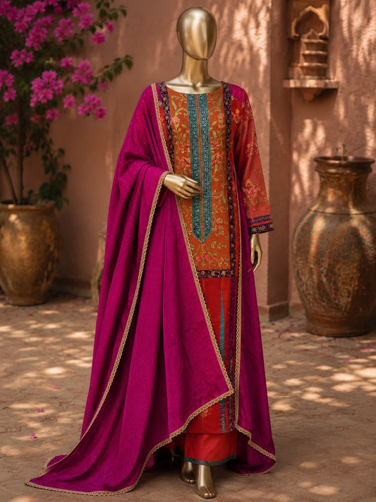 Premium Rust Orange Embroidered Suit Set with Magenta Dupatta